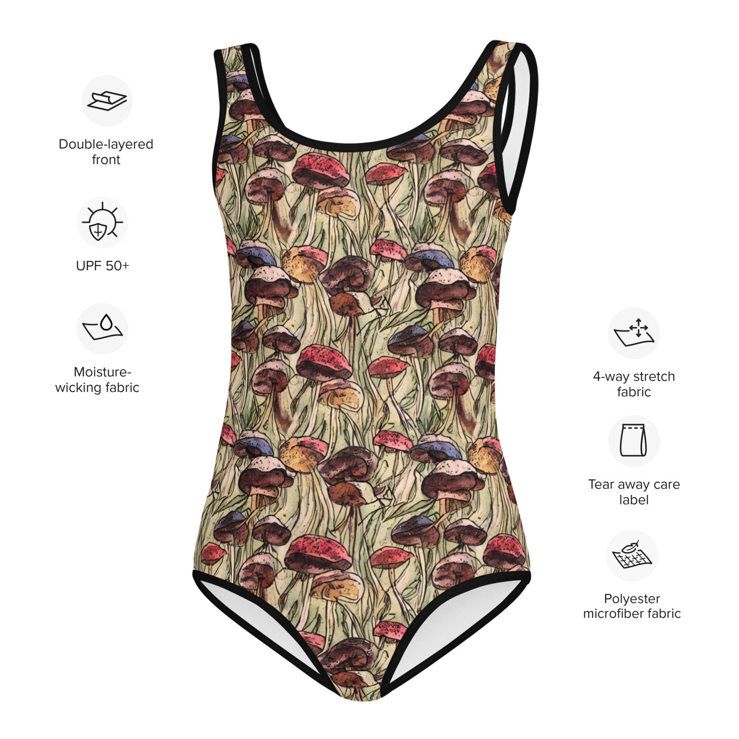 Mushroom All-Over Print Little Kids Swimsuit