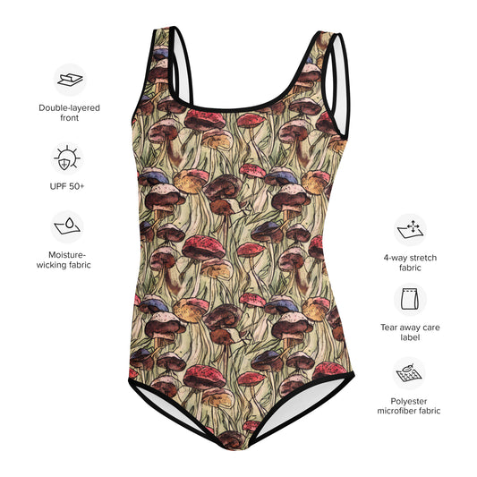 Mushroom All-Over Print Youth Swimsuit