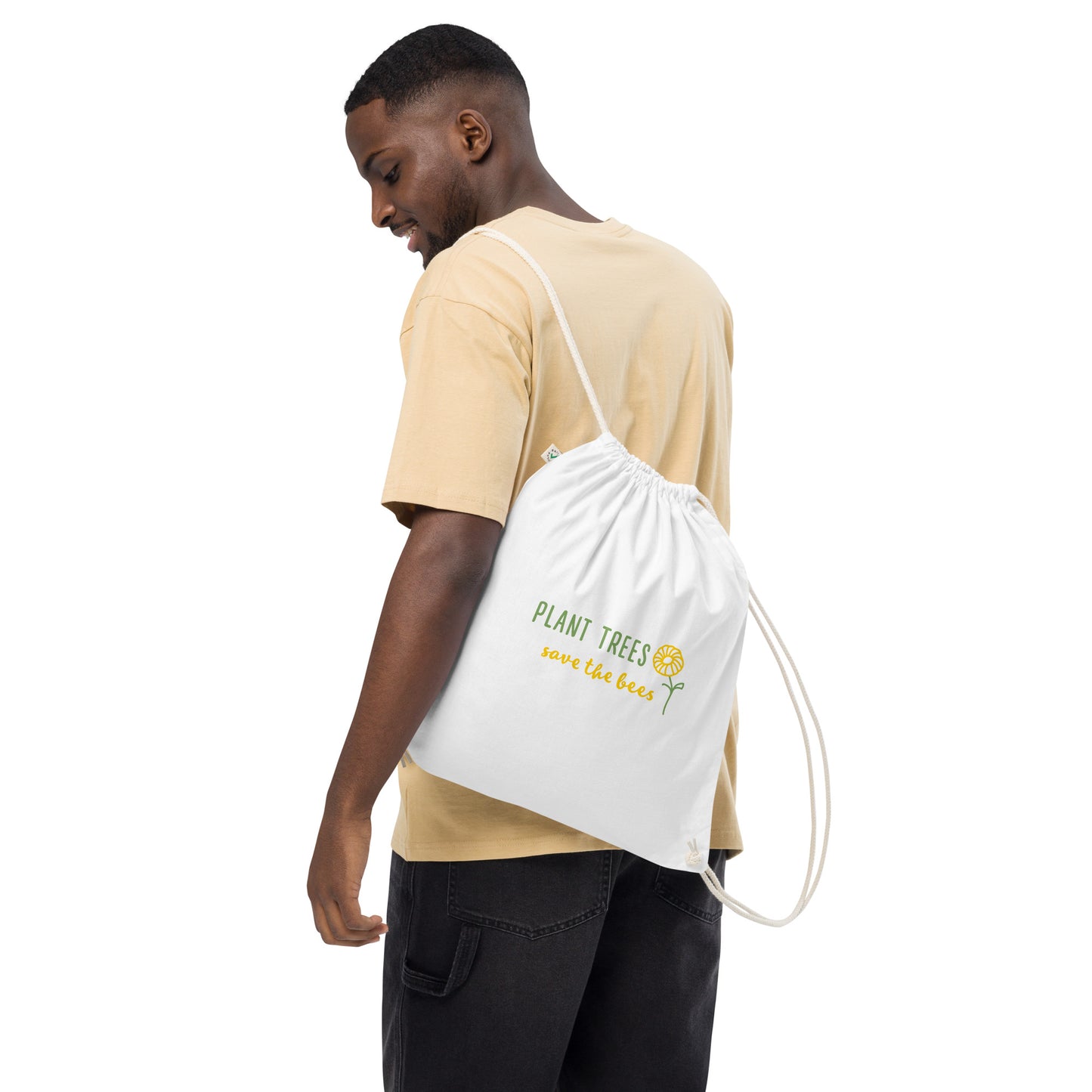 Organic cotton Save bees  drawstring bag